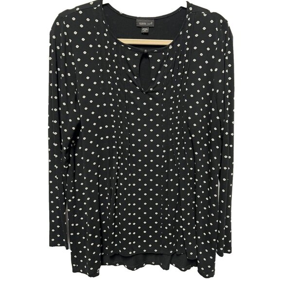 J. Jill Top Womens Medium Petite Floral Black Ditsy Keyhole Long Sleeve Wearever - Picture 1 of 5